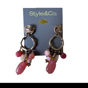 Style & Co. Pink and Gold Dangle Earrings